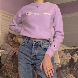 champion purple cropped crew neck